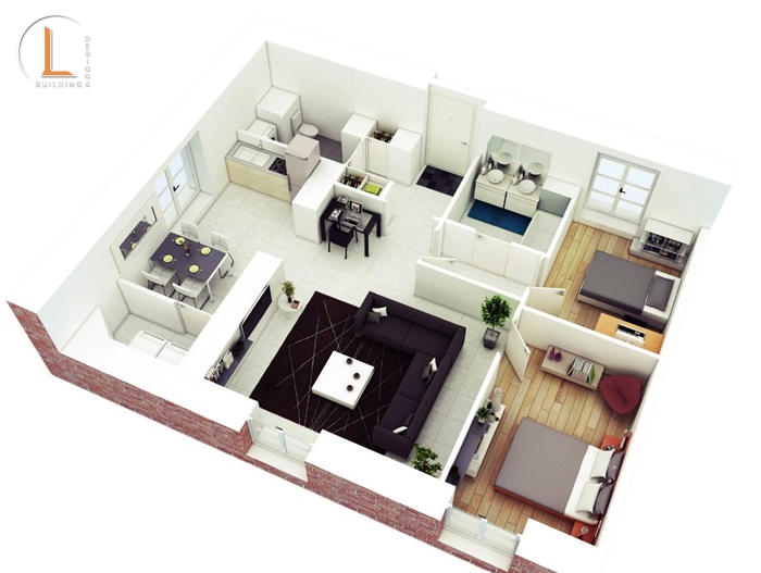 mẫu thiết kế chung cư 2 phòng ngủ