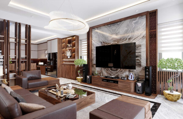 Nội thất sử dụng sofa gỗ tạo cảm giác hiện đại nhưng vẫn ấm cúng