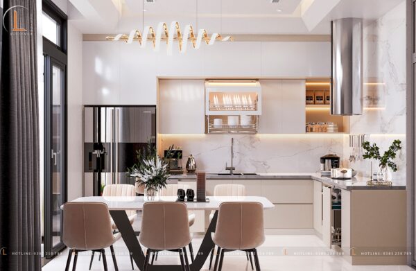Phòng bếp màu sáng giúp không gian bếp thông thoáng