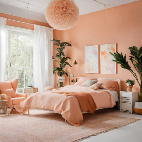Peach fuzz trong thiết kế phòng ngủ