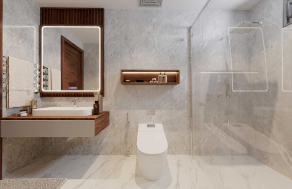 Phòng tắm kính cường lực giúp không gian thêm đẹp và không bị bẩn nước ra toàn phòng tắm