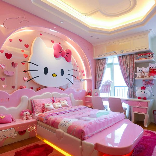 Lựa chọn màu sắc chủ đạo cho phong cách thiết kế phòng ngủ Hello Kitty