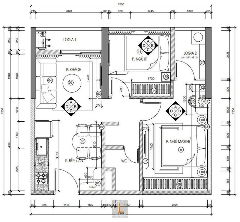 Thiết kế nội thất chung cư 2 phòng ngủ 60m2