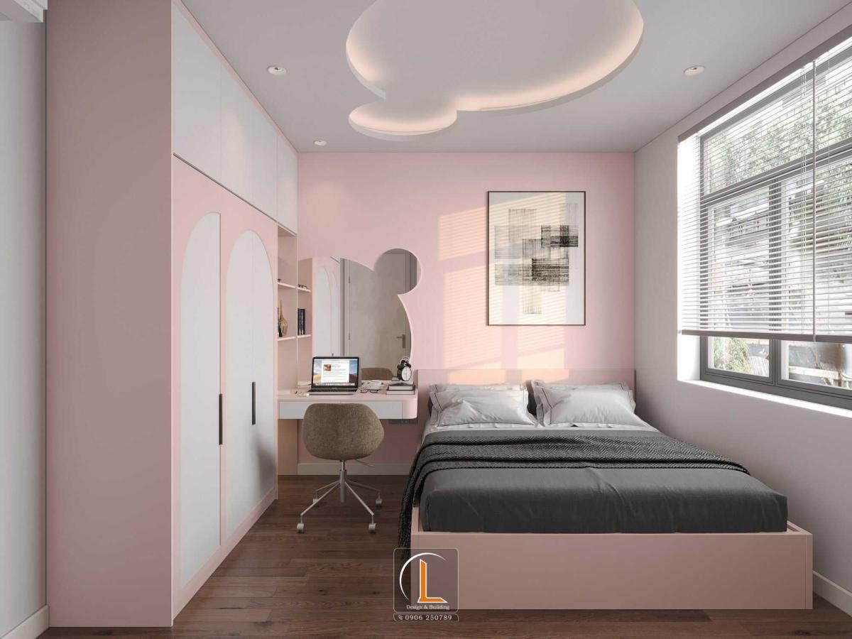 Phòng ngủ dành cho con gái màu hồng pastel dễ thương hấp dẫn các bé