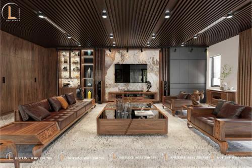 Phòng khách trải thảm lông tạo sự khác biệt và làm nổi bật ghế sofa giúp không gian hài hòa